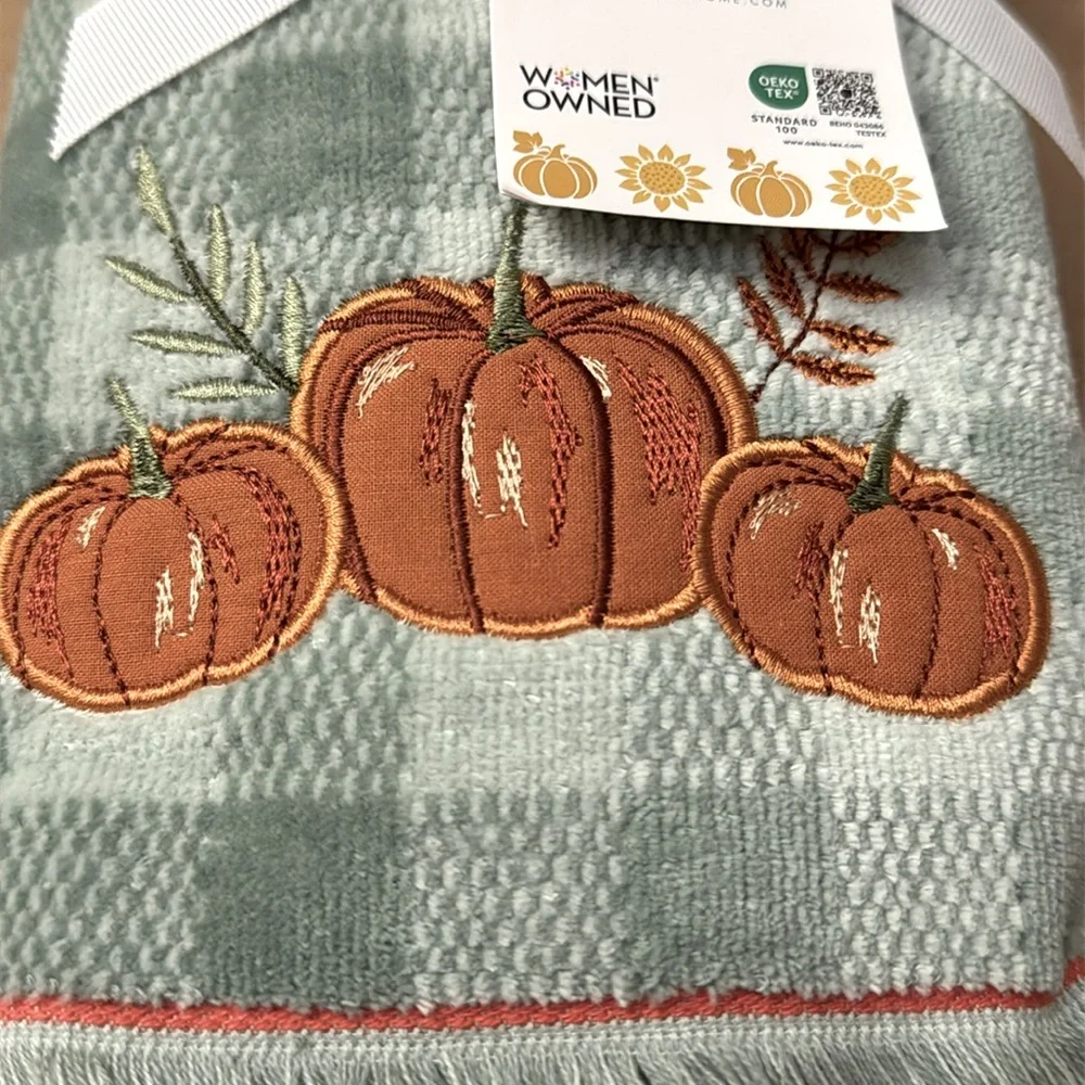 2pc CARO HOME Gingham Pumpkin Hand Towel Set With Fringe - SGMIST
